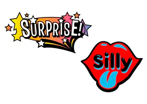 Bright vector Surprise and Silly speech bubbles. Colorful emotional icons  Stock Illustration