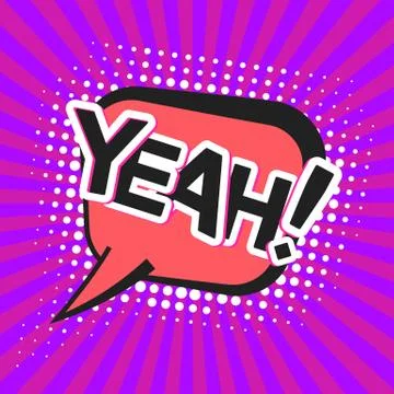 Bright violet comic speech bubble with yeah text Stock Illustration