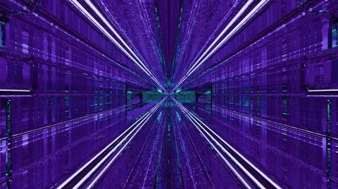 Bright violet high tech corridor 4K UHD 3D illustration Stock Illustration