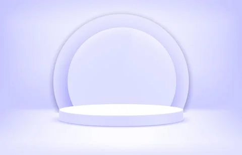 Bright violet interior scene with round pedestal. 3d vector Stock Illustration
