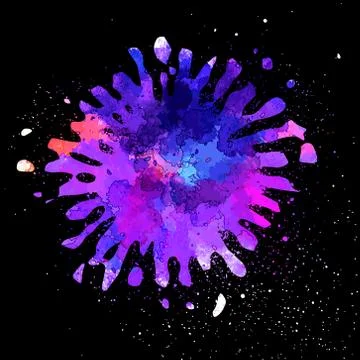 Bright violet vector   watercolor  splash on black Illustrazione stock
