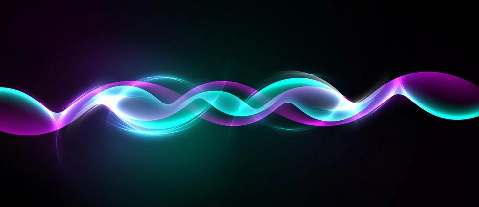 Bright wavy lines span image. Colors include teal, purple, white. Dark イラスト素材