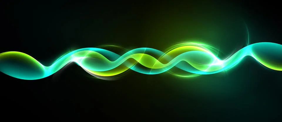 Bright wavy lines span image width. Vivid green, yellow, blue hues contrast.. イラスト素材