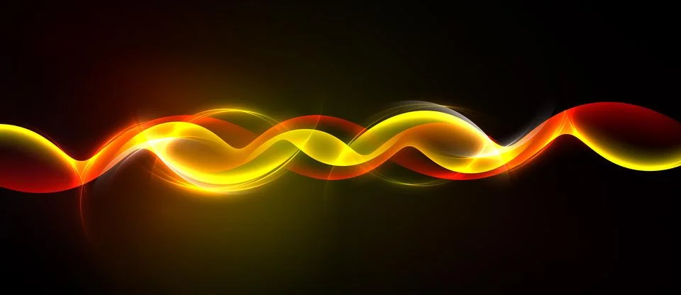 Bright wavy lines span image width. Colors blendyellow, orange, redover dark Stock Illustration