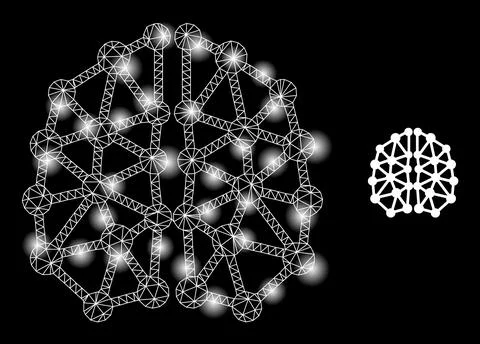 Bright Web Mesh AI Structure Icon with Glare Dots Illustrazione stock