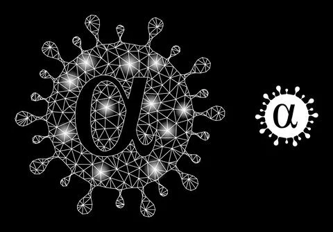 Bright Web Mesh Alpha Covid Virus Icon with Constellation Nodes Stock Illustration