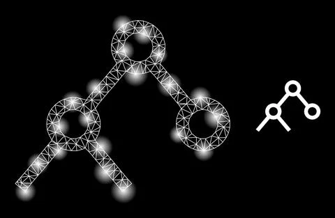Bright Web Mesh Binary Links Icon with Sparkles Stock Illustration