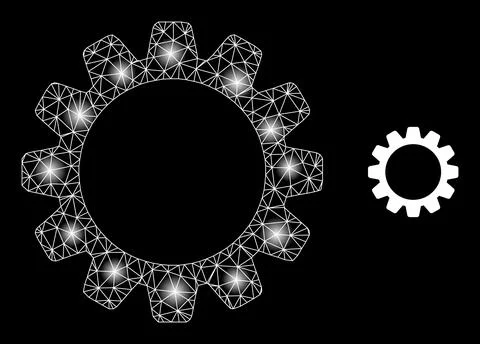 Bright Web Mesh Cog Icon with Constellation Nodes Illustrazione stock
