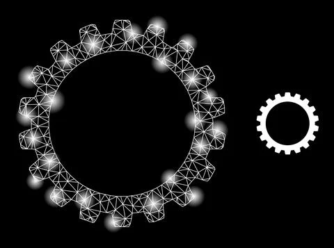 Bright Web Mesh Cogwheel Icon with Glare Dots Illustrazione stock