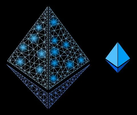 Bright Web Mesh Crystal Icon with Constellation Nodes Illustrazione stock