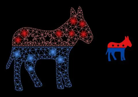 Bright Web Mesh Democratic Donkey Icon with Light Spots Stock Illustration