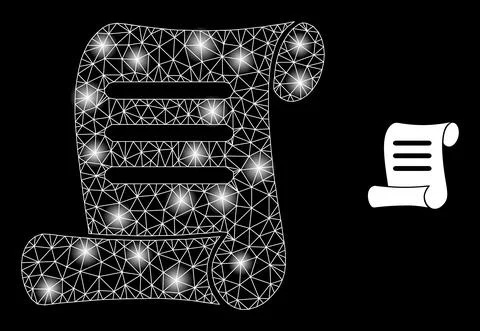 Bright Web Mesh Document Roll Icon with Constellation Nodes Illustrazione stock