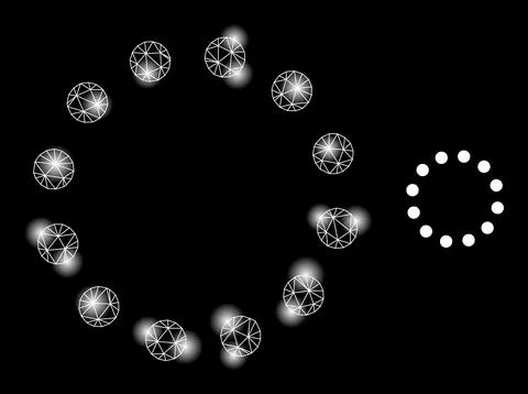 Bright Web Mesh Dotted Circle Perimeter Icon with Constellation Nodes Stock Illustration