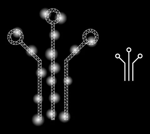 Bright Web Mesh Electronic Connections Icon with Constellation Nodes Illustrazione stock