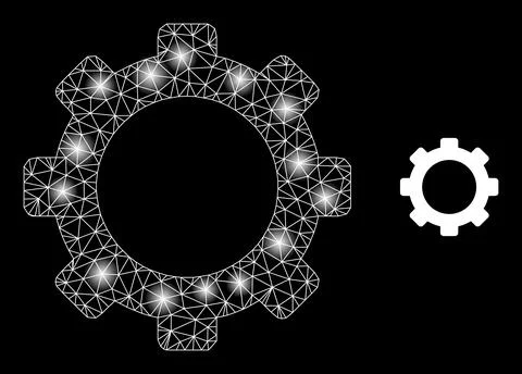 Bright Web Mesh Gear Icon with Constellation Nodes Illustrazione stock