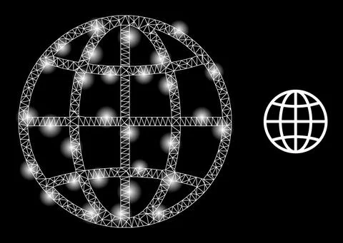 Bright Web Mesh Globe Icon with Glare Spots Illustrazione stock