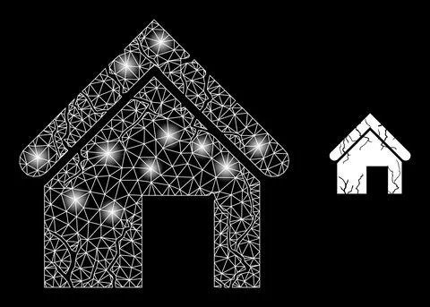 Bright Web Mesh Old Decayed House Icon with Light Spots Stock Illustration