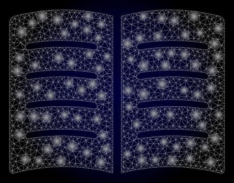 Bright Web Mesh Open Book with Light Spots Stock Illustration
