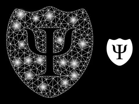Bright Web Mesh Psychology Shield Icon with Constellation Nodes Illustrazione stock