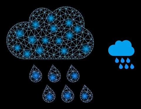 Bright Web Mesh Rain Cloud Icon with Constellation Nodes Illustrazione stock