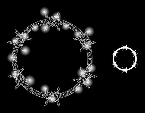 Bright Web Net Barbed Wire Circle Icon with Glare Spots Stock Illustration