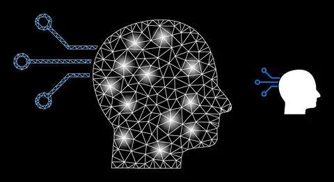 Bright Web Net Direct Brain Connection Icon with Glare Spots Stock Illustration