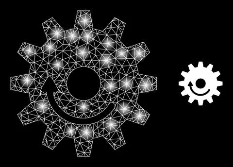 Bright Web Net Gear Wheel Rotation Icon with Sparkles Stock Illustration