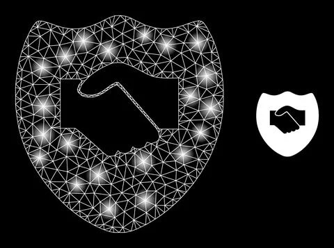 Bright Web Net Handshake Shield Icon with Sparkles 스톡 일러스트