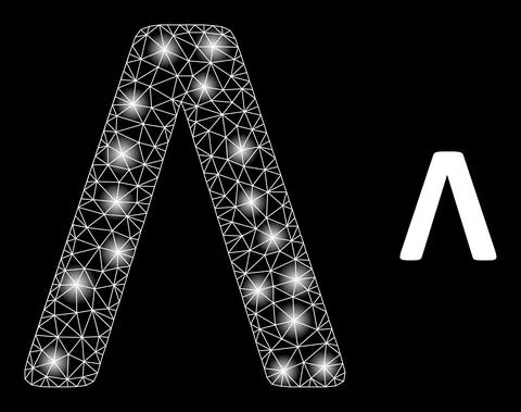 Bright Web Net Lambda Greek Letter Icon with Constellation Nodes Stock Illustration