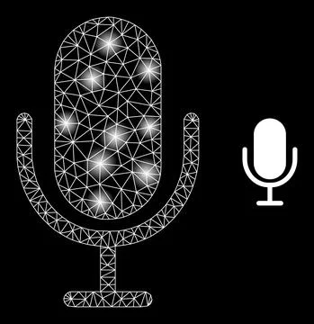 Bright Web Net Microphone Icon with Sparkles 스톡 일러스트