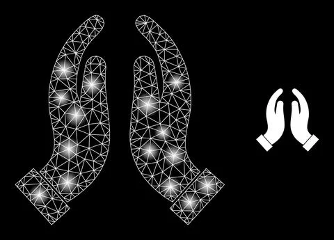 Bright Web Net Praying Hands Icon with Glare Spots Stock Illustration