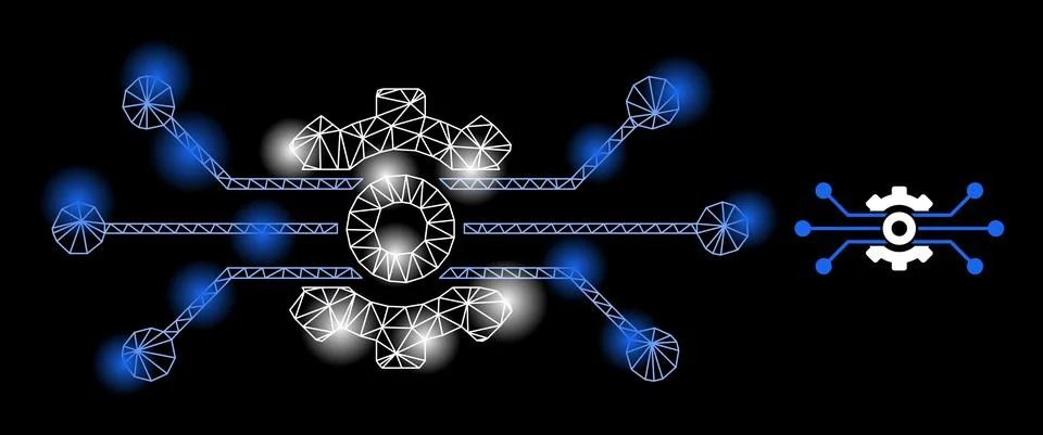 Bright Web Net Solution Cog Icon with Glare Spots Stock Illustration