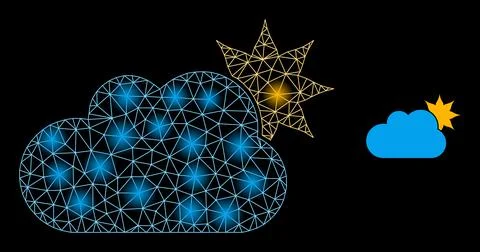 Bright Web Net Sun Cloud Icon with Sparkles Stock Illustration