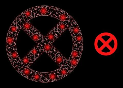 Bright Web Network Banned Icon with Constellation Nodes Illustrazione stock