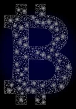 Bright Web Network Bitcoin with Light Spots 스톡 일러스트
