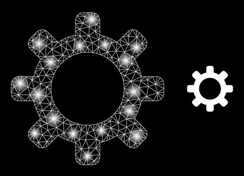 Bright Web Network Cog Icon with Constellation Nodes 库存插图