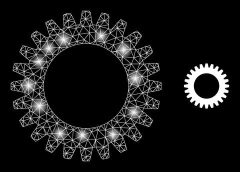 Bright Web Network Cogwheel Icon with Constellation Nodes Illustrazione stock