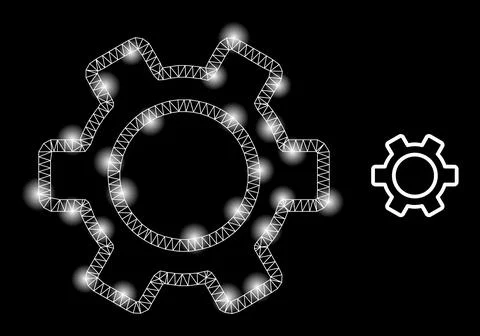 Bright Web Network Contour Gear Icon with Constellation Nodes 库存插图