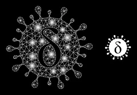 Bright Web Network Delta Covid Virus Icon with Constellation Nodes 库存插图