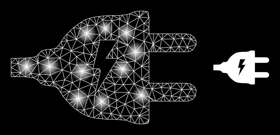 Bright Web Network Electric Supply Plug Icon with Sparkles 스톡 일러스트