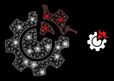 Bright Web Network Gear Damage Icon with Constellation Nodes Illustrazione stock