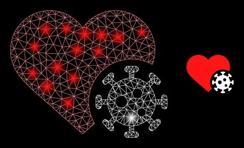 Bright Web Network Heart Infection Icon with Glare Dots Stock Illustration