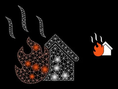 Bright Web Network House Fire Icon with Glare Spots Stock Illustration