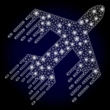 Bright Web Network Jet Plane with Light Spots Stock Illustration