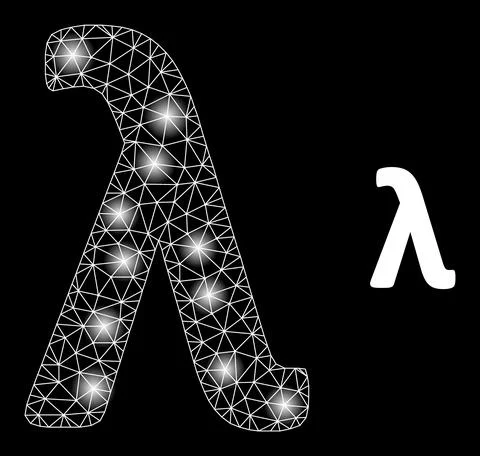 Bright Web Network Lambda Greek Lowercase Letter Icon with Lightspots 库存插图