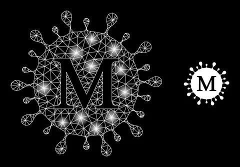 Bright Web Network Mu Coronavirus Icon with Constellation Nodes Illustrazione stock