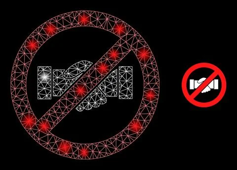 Bright Web Network Stop Handshake Icon with Light Spots Stock Illustration