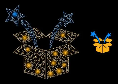 Bright Web Network Surprize Box Icon with Lightspots Stock Illustration