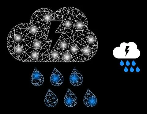 Bright Web Network Thunderstorm Icon with Constellation Nodes イラスト素材