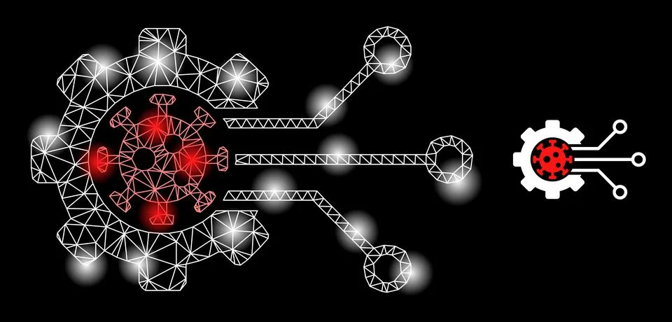 Bright Web Network Virus Engineering Icon with Constellation Nodes Stock Illustration